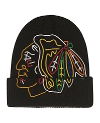 Mitchell & Ness Big Boys and Girls Black Chicago Blackhawks Neon Line Lights Cuffed Knit Hat