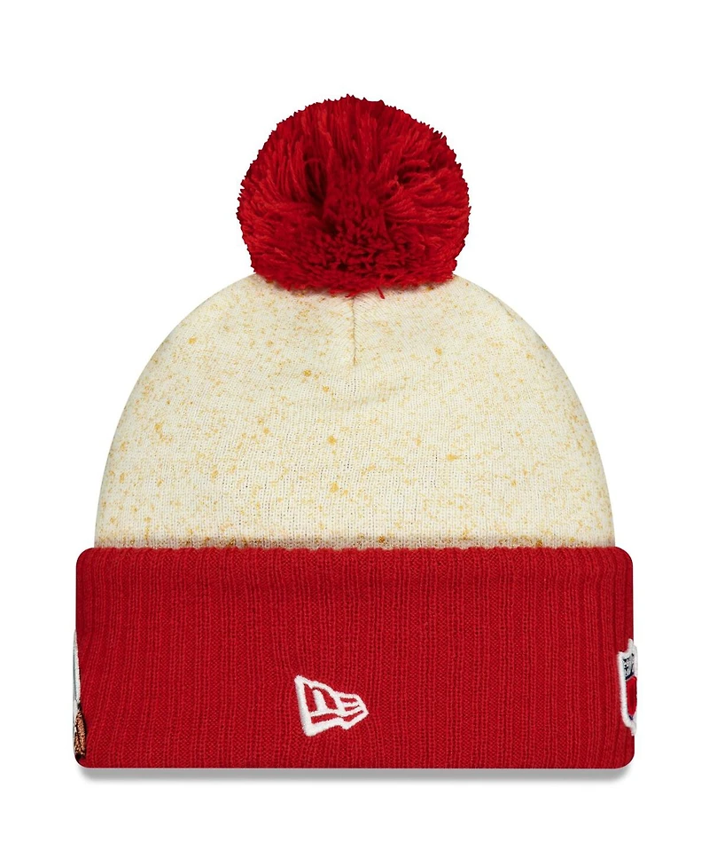 New Era Men's Natural/Cardinal Arizona Cardinals 2025 Rivalries Collection Sideline Cuffed Pom with Knit Hat