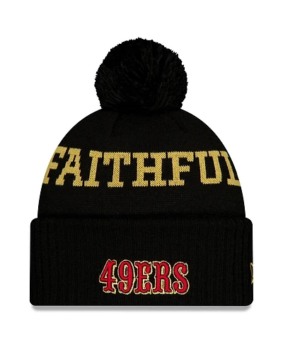 New Era Men's Black San Francisco 49ers 2025 Rivalries Collection Sideline Cuffed Pom with Knit Hat