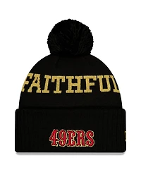 New Era Men's Black San Francisco 49ers 2025 Rivalries Collection Sideline Cuffed Pom with Knit Hat