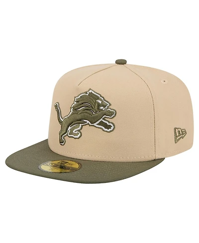 New Era Men's Beige/Olive Detroit Lions Color Pack A-Frame 59FIFTY Fitted Hat