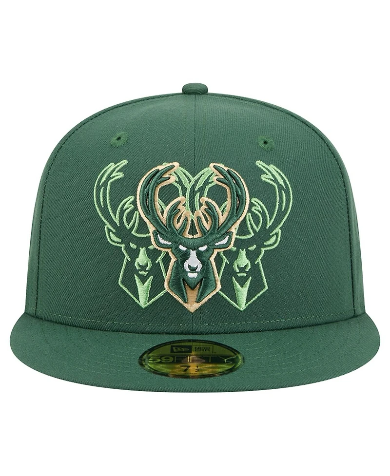 New Era Men's Hunter Green Milwaukee Bucks Tri-Hit 59Fifty Fitted Hat