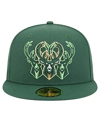 New Era Men's Hunter Green Milwaukee Bucks Tri-Hit 59Fifty Fitted Hat