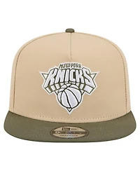 New Era Men's Khaki/Olive New York Knicks Color Pack Two-Tone A-Frame 9FIFTY Snapback Hat