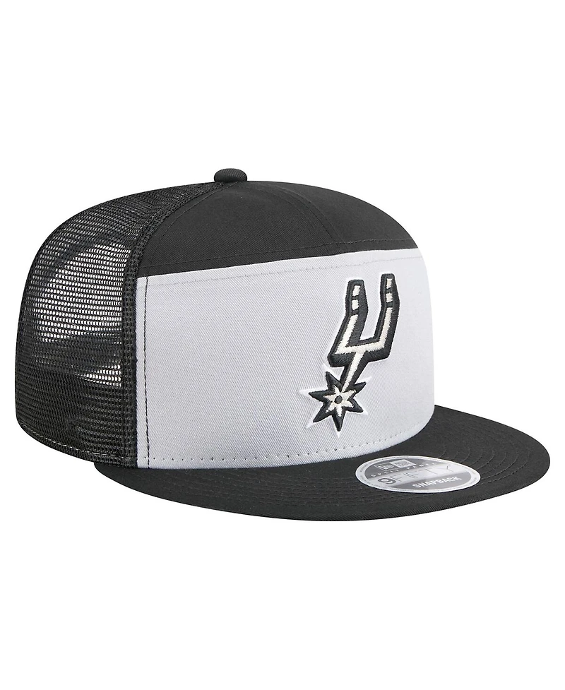 New Era Men's Black/Silver San Antonio Spurs Outdoor Split Panel 9FIFTY Snapback Hat