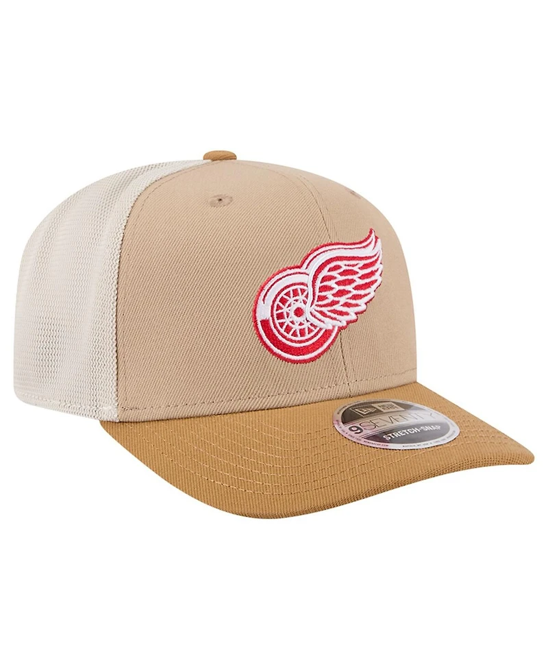 New Era Men's Tan/Light Brown Detroit Red Wings Two-Tone Trucker 9SEVENTY Stretch Snap Adjustable Hat