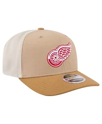 New Era Men's Tan/Light Brown Detroit Red Wings Two-Tone Trucker 9SEVENTY Stretch Snap Adjustable Hat