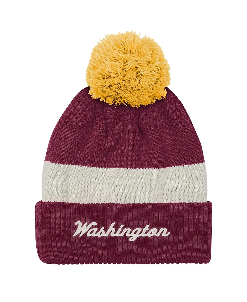 Outerstuff Big Boys and Girls Burgundy Washington Commanders Modern Fan Cuffed with Pom Knit Hat