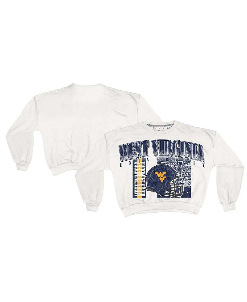 Pressbox Women's White West Virginia Mountaineers Oversized Janice Retro Waist-Length Sweatshirt