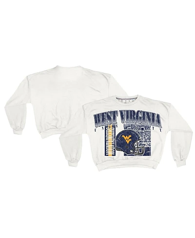 Pressbox Women's White West Virginia Mountaineers Oversized Janice Retro Waist-Length Sweatshirt