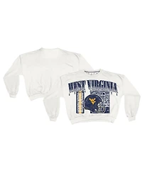 Pressbox Women's White West Virginia Mountaineers Oversized Janice Retro Waist-Length Sweatshirt
