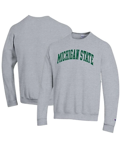 Champion Men's Heather Gray Michigan State Spartans Basic Arch Fleece Pullover Sweatshirt