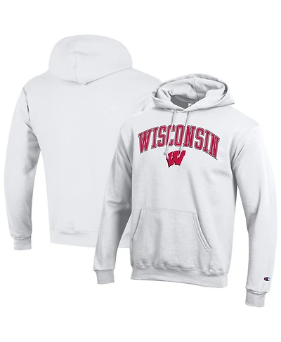 Champion Men's White Wisconsin Badgers Arched Logo Fleece Pullover Hoodie
