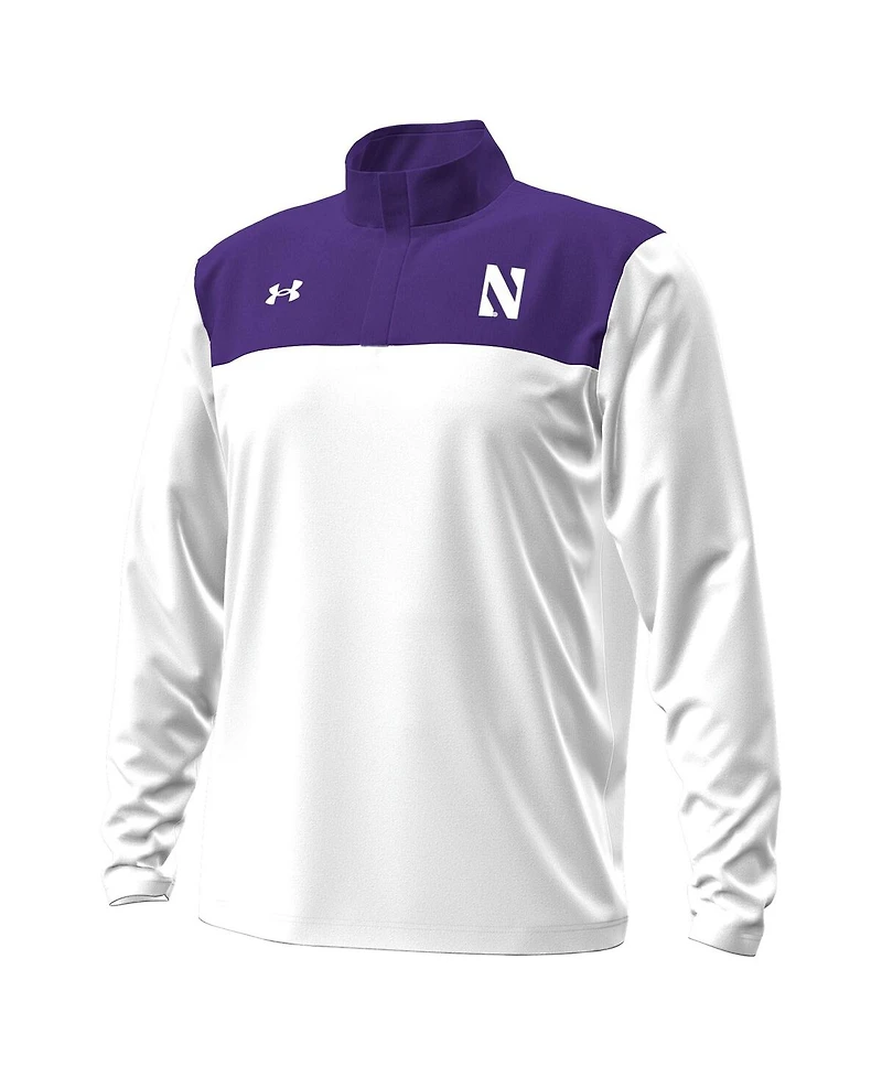 Under Armour Men's White/Purple Northwestern Wildcats Green Blocked Quarter-Zip Pullover Hoodie