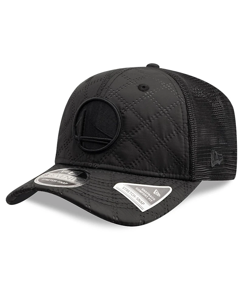 New Era Men's Black Golden State Warriors Quilted Nylon 9SEVENTY Trucker Adjustable Hat