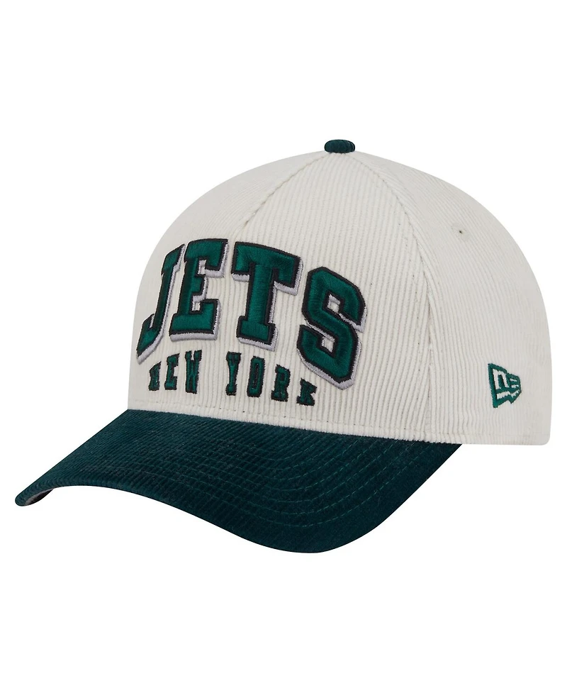 New Era Men's Cream/Green New York Jets Two-Tone Sided Corduroy 9FORTY A-Frame Adjustable Hat