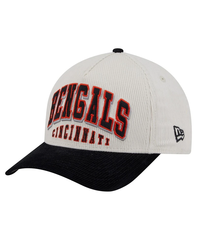 New Era Men's Cream/Black Cincinnati Bengals Head Two-Tone Sided Corduroy 9FORTY A-Frame Adjustable Hat