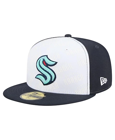 New Era Men's White/Deep Sea Blue Seattle Kraken Repeat Two-Tone 59FIFTY Fitted Hat