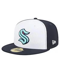 New Era Men's White/Deep Sea Blue Seattle Kraken Repeat Two-Tone 59FIFTY Fitted Hat