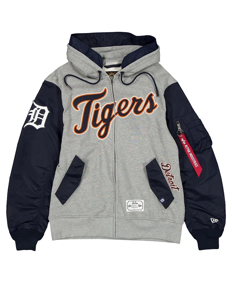 New Era Men's Heather Gray/Navy Detroit Tigers Full-Zip Hoodie Jacket