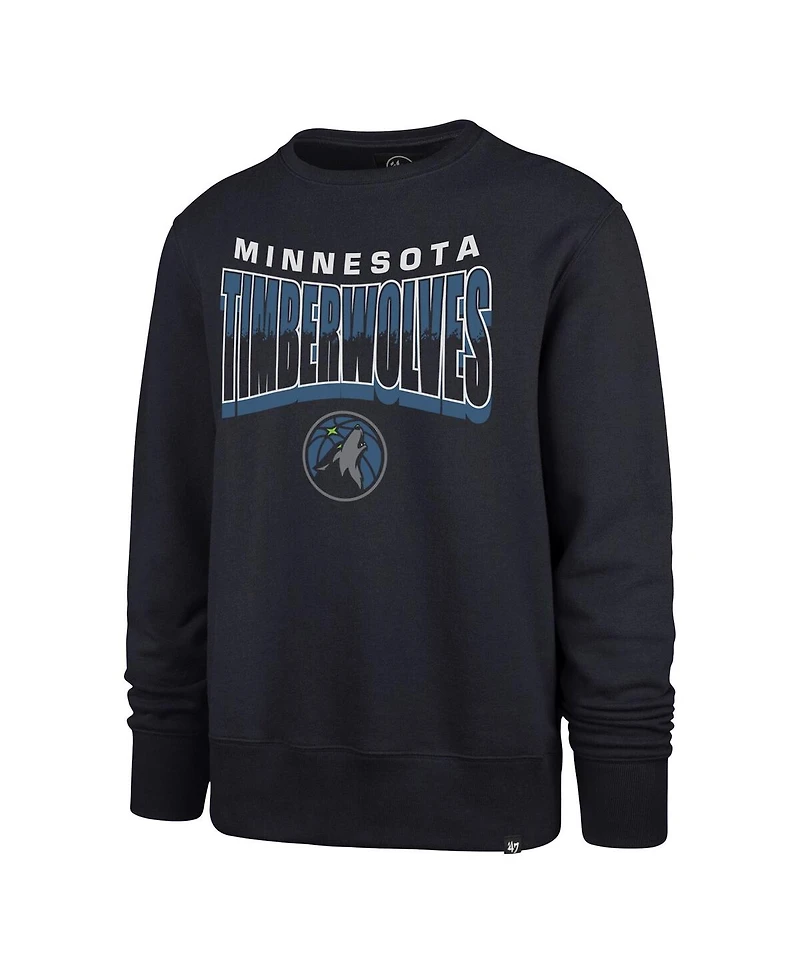 '47 Brand Men's and Women's Navy Minnesota Timberwolves Brush By Headline Crewneck Sweatshirt