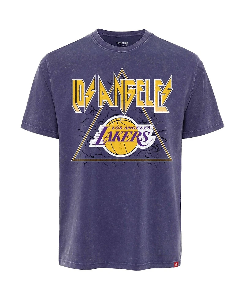 Sportiqe Men's Purple Los Angeles Lakers Distressed Rock Roll Collection Angus Premium Mineral Wash T-Shirt