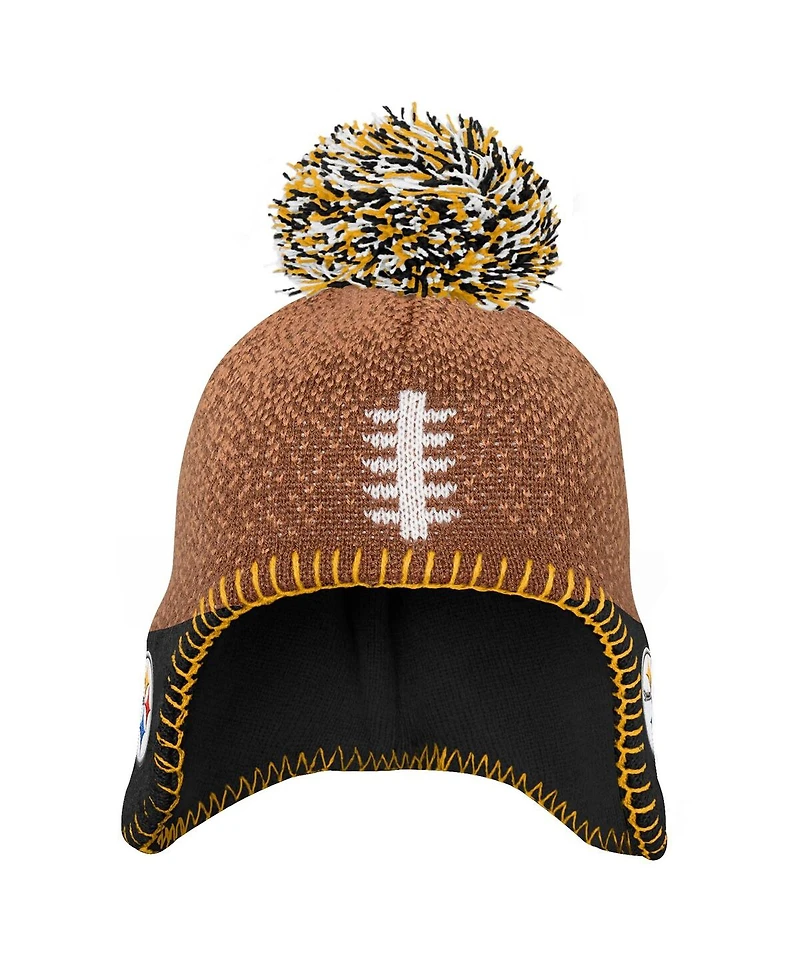 Outerstuff Baby Boys and Girls Brown Pittsburgh Steelers Football Head Knit with Pom Hat