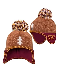 Outerstuff Baby Boys and Girls Brown Washington Commanders Football Head Knit with Pom Hat