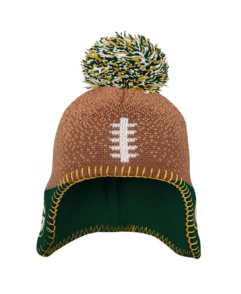 Outerstuff Preschool Brown Green Bay Packers Football Head with Pom Knit Hat