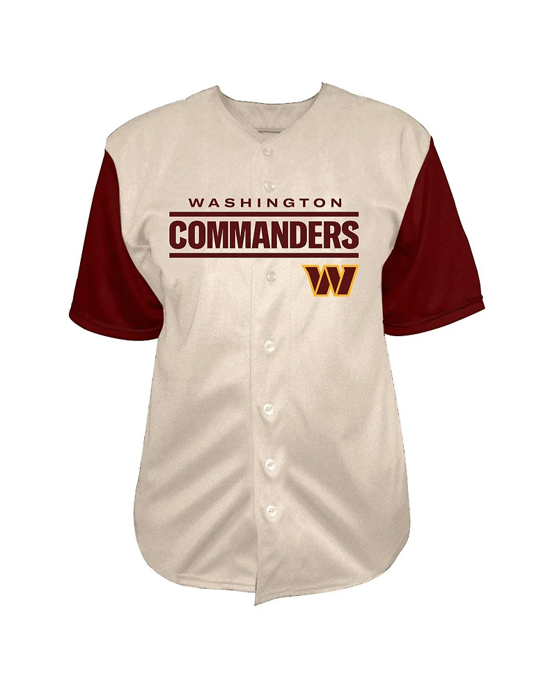 Fanatics Men's Jayden Daniels Cream Washington Commanders Big Tall Baseball Button-Up Shirt