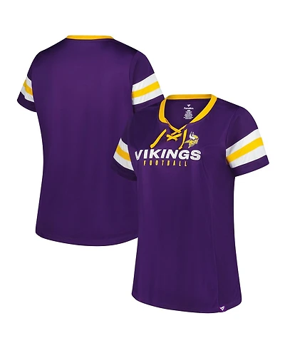 Fanatics Women's Purple Minnesota Vikings Plus Rhinestone Redzone Athena Lace-Up Notch Neck T-Shirt