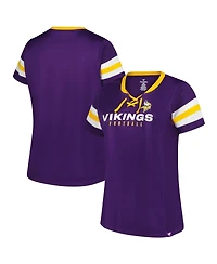 Fanatics Women's Purple Minnesota Vikings Plus Rhinestone Redzone Athena Lace-Up Notch Neck T-Shirt