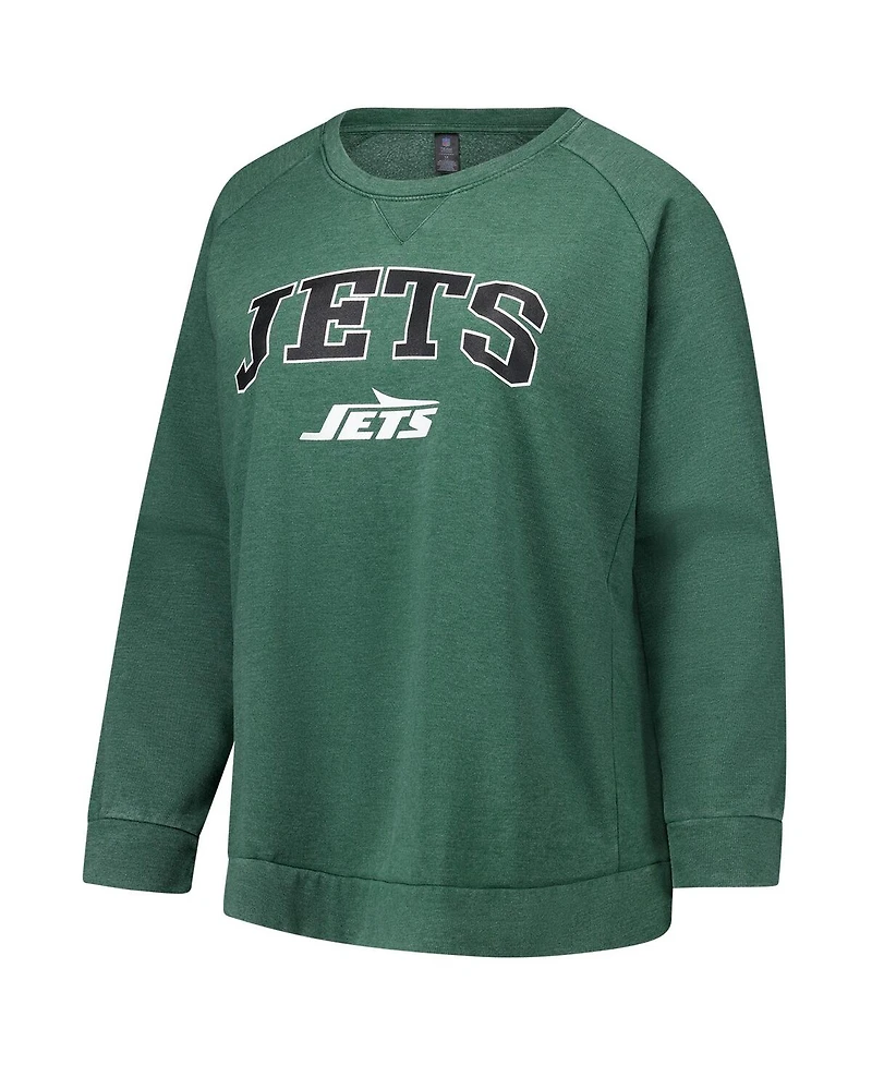 Profile Women's Heather Green New York Jets Plus Acid Wash Raglan Sweatshirt
