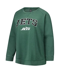 Profile Women's Heather Green New York Jets Plus Acid Wash Raglan Sweatshirt