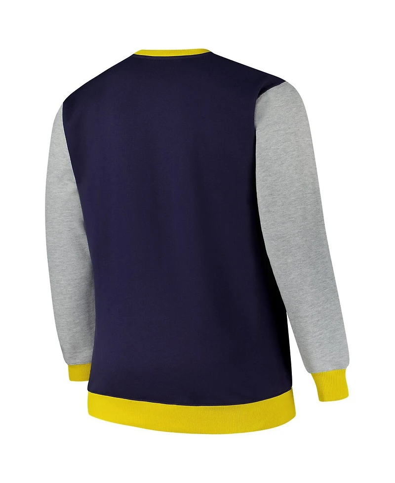 Fanatics Men's Navy Michigan Wolverines Contrast Sleeve Large Chest Big Tall Pullover Sweatshirt