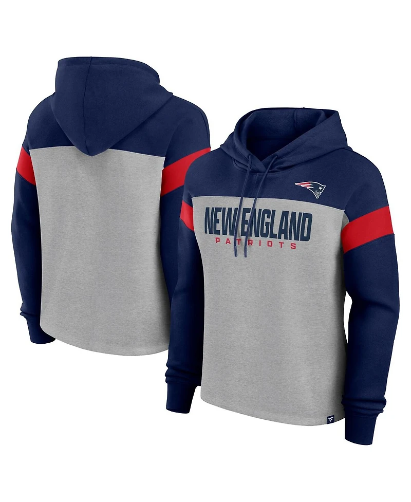 Fanatics Women's Heather Gray/Navy New England Patriots Bold Play Call Pullover Hoodie