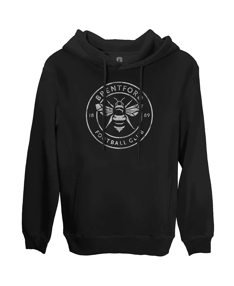 1863FC Men's Black Brentford Fc Mono Badge Fleece Pullover Hoodie Sweatshirt