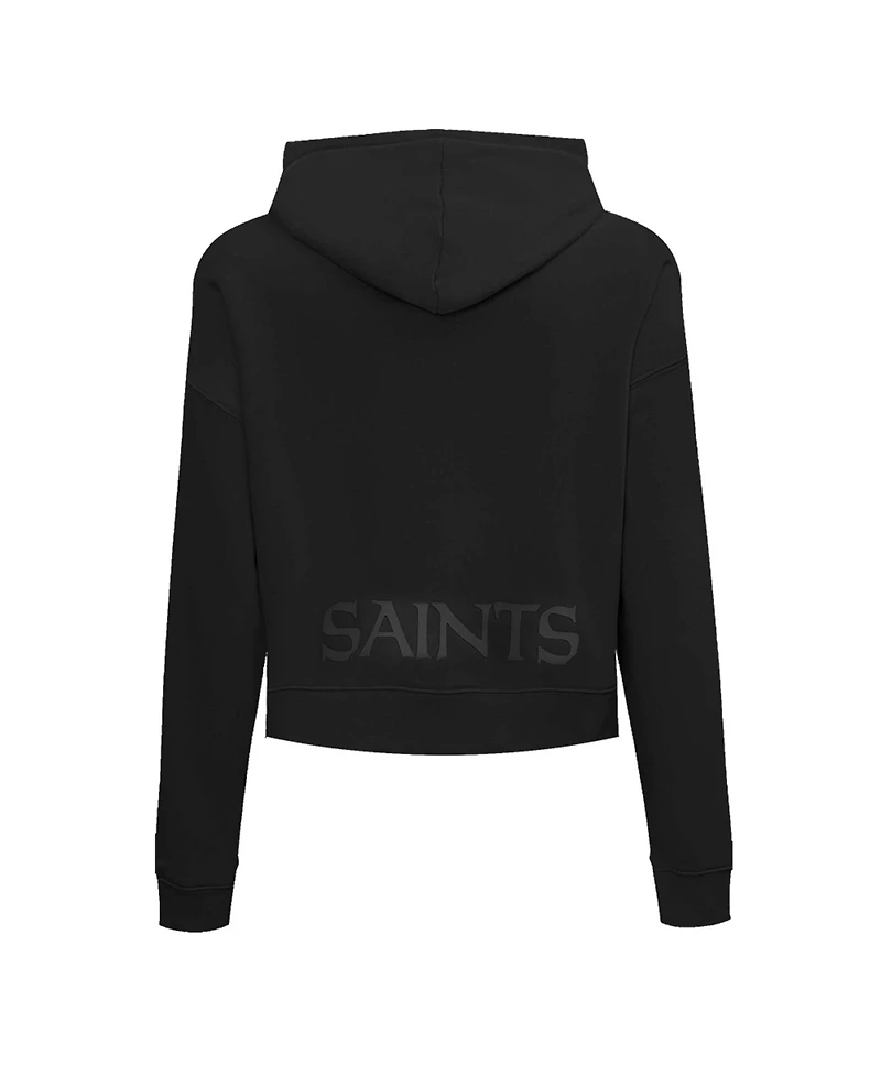 Pro Standard Women's Black New Orleans Saints Jeweled Cropped Pullover Hoodie