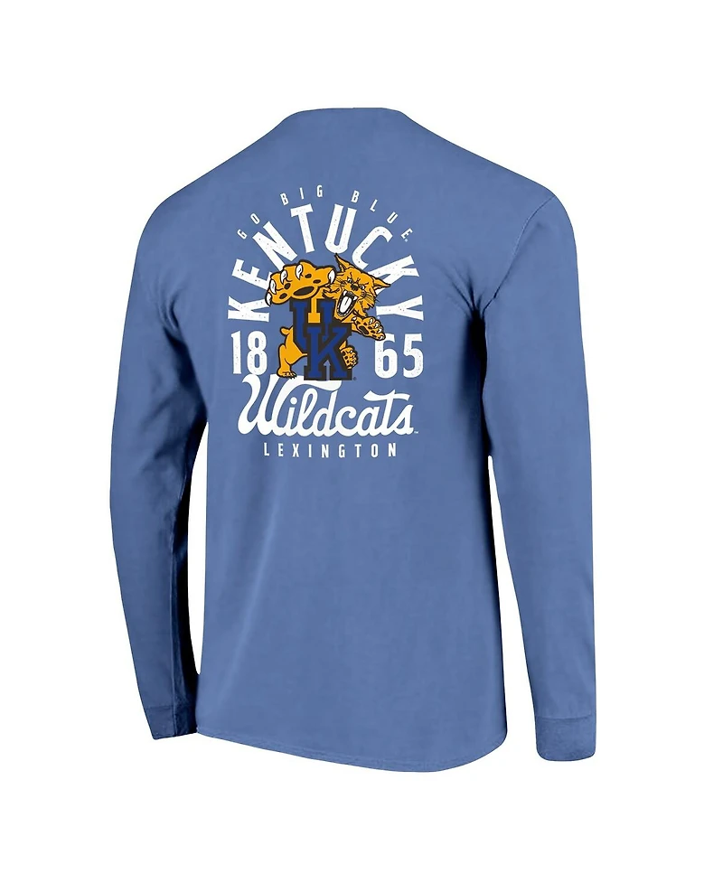 Image One Men's Royal Kentucky Wildcats Comfort Colors Mascot Overlay Long Sleeve T-Shirt