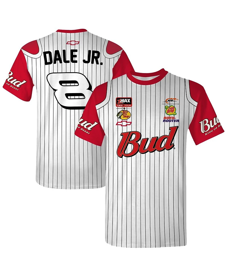 Jr Motorsports Official Team Apparel Men's White Dale Earnhardt Jr. Budweiser Baseball Uniform T-Shirt