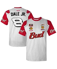 Jr Motorsports Official Team Apparel Men's White Dale Earnhardt Jr. Budweiser Baseball Uniform T-Shirt