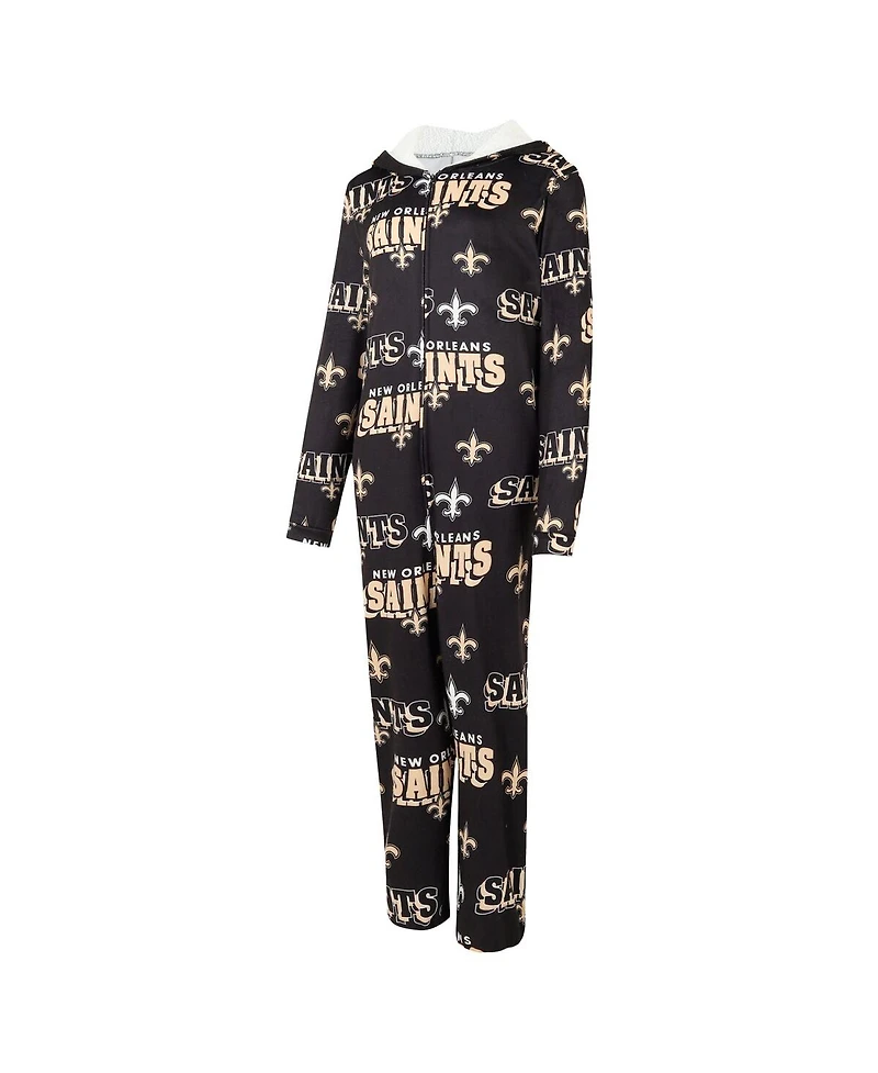 Concepts Sport Women's Black New Orleans Saints Roadway Allover Print Microfleece Full-Zip Union Suit