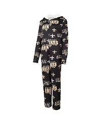 Concepts Sport Women's Black New Orleans Saints Roadway Allover Print Microfleece Full-Zip Union Suit
