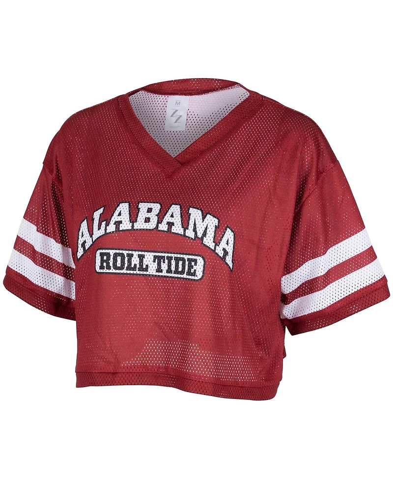 ZooZatz Women's Crimson Alabama Tide Mesh Cropped V-Neck T-Shirt