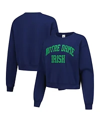 ZooZatz Women's Navy Notre Dame Fighting Irish Chenille Cropped Sweatshirt