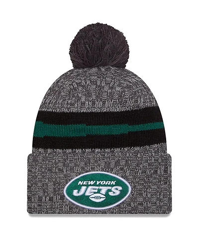 New Era Men's Gray New York Jets 2023 Sideline Sport Cuffed Pom Knit Hat
