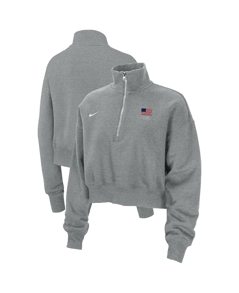 Nike Women's Gray Team Usa Phoenix Fleece Half-Zip Sweatshirt