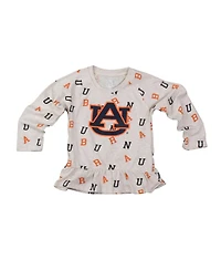Wes & Willy Girls Toddler 2-Piece Oatmeal Auburn Tigers Ruffle Raglan Long Sleeve T-Shirt and Leggings Set