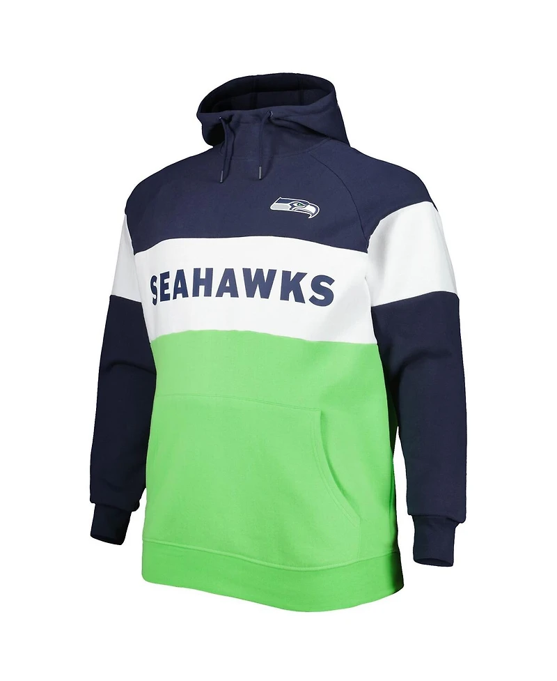 New Era Men's Neon Green/College Navy Seattle Seahawks Big Tall Current Colorblock Raglan Fleece Pullover Hoodie