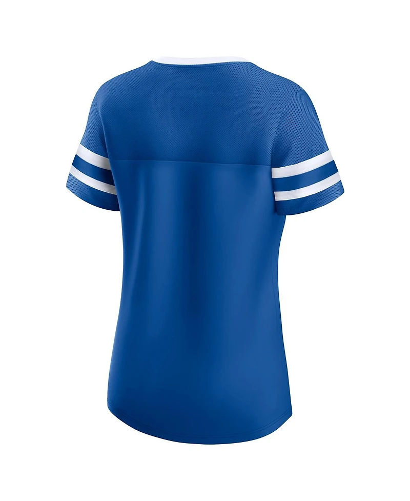 Fanatics Women's Royal Indianapolis Colts True Catch Iconic Rhinestone Bling Athena Lace-Up T-Shirt
